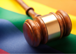 Gavel with rainbow flag