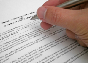 Short form non-disclosure form being filled out