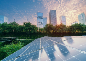 Solar Panels outside of large city