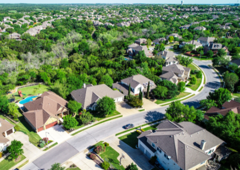 Aerial view of neighborhood
