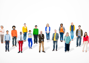 Group of diverse people on white background