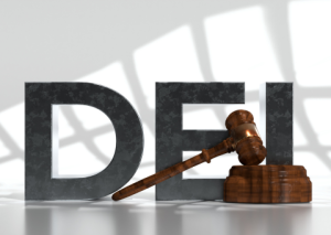 DEI in large letters with gavel in front