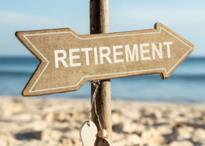 Retirement sign pointing to right